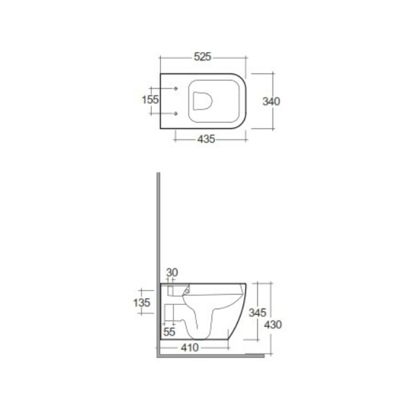 VISEČA WC ŠKOLJKA BREZ ROBA METROPOLITAN, MP13AWHA, RAK CERAMICS