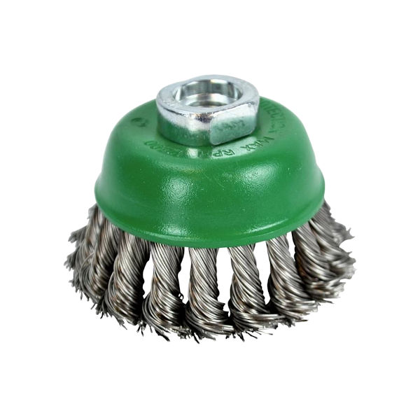 ŠALČASTA ŽIČNA ŠČETKA INOX PREPLETENA M14 ZA BRUSILNIK, SADU