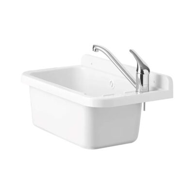 VRTNO POMIVALNO KORITO S POLIČKO IN SIFONOM, BELO