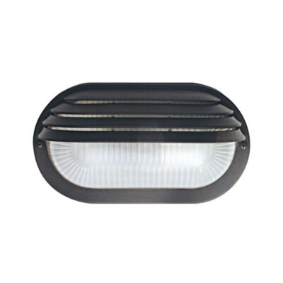 LADIJSKA SVETILKA OVALNA, POL POKRITA S PVC MREŽASTIM ŠČITNIKOM, ČRNA